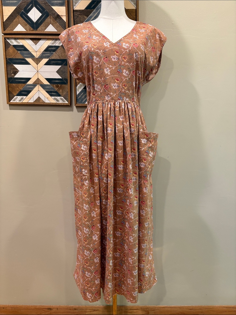 Vintage Ralph Lauren Blue Label 70s Floral Prairie V-Neck Open Back Dress 10 - Picture 3 of 14
